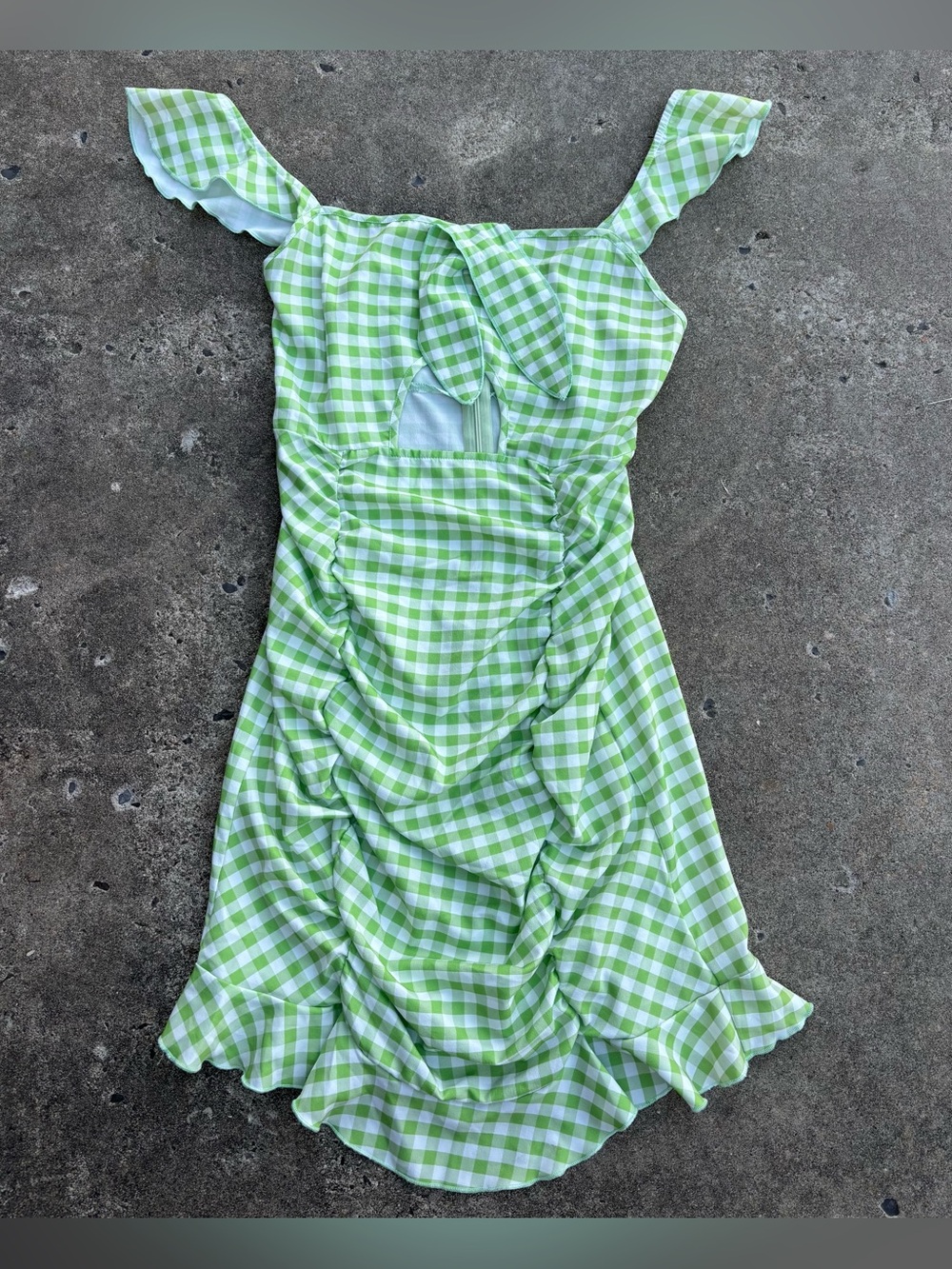 ' Green Gingham Ruched Dress